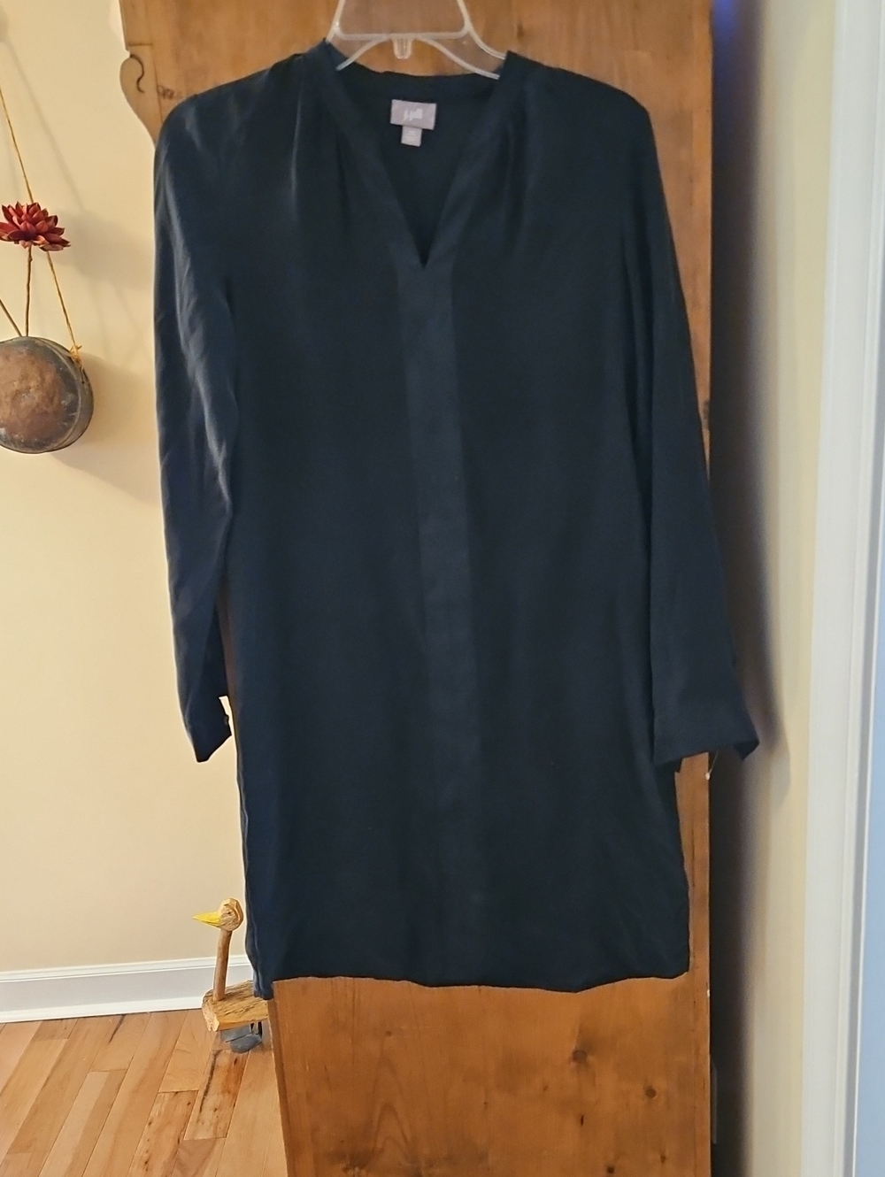 J.jill Women's Black Long Sleeve Tunic Dress 100 % Silk